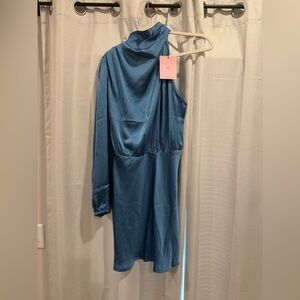 Hello Molly Blue One-Shoulder Mini Dress